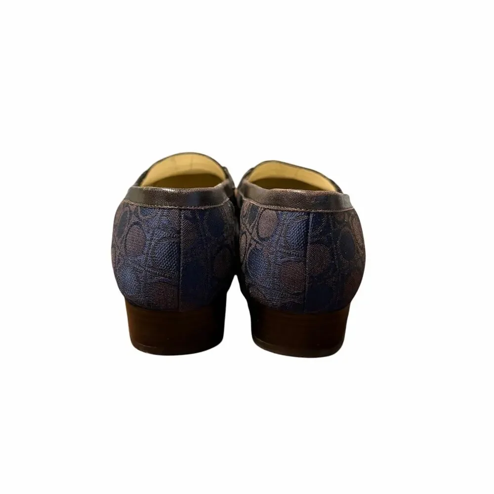 Vintage Salvatore Ferragamo Brown Navy Gancini Block Heel Loafer Womens Size 7.5